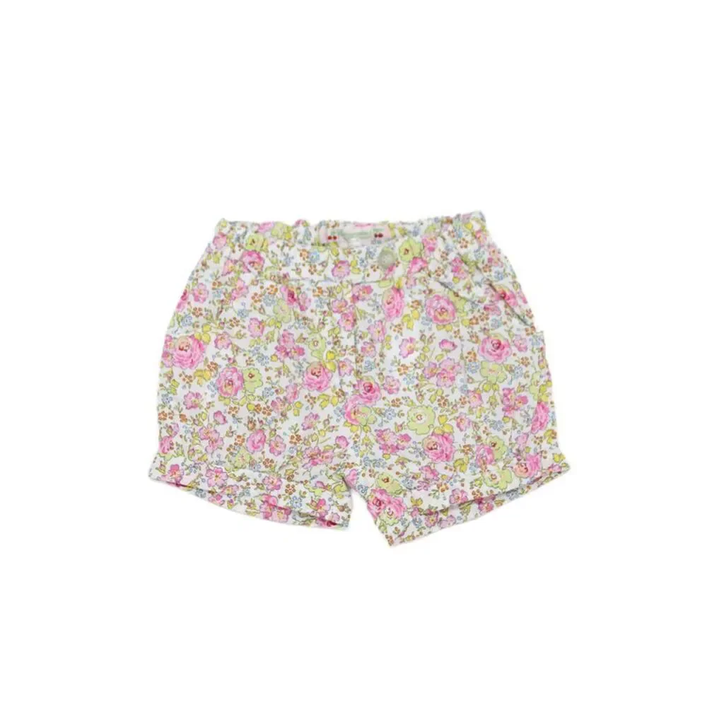Bonpoint Girls Elastic Waistband Cuffed Floral Shorts White Pink Yellow Size 6M